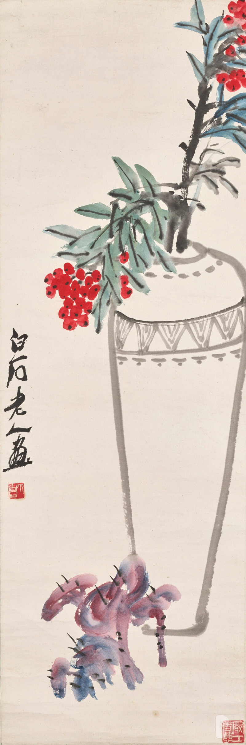 QI BAISHI (1863-1957)  Fleurs de prunus dans un vase
